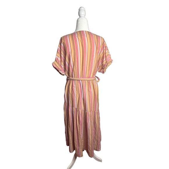 Xirena Drue‎ Midi Pink Tan Short Sleeve Cotton Tie Dress Size Small Women's - Picture 5 of 10